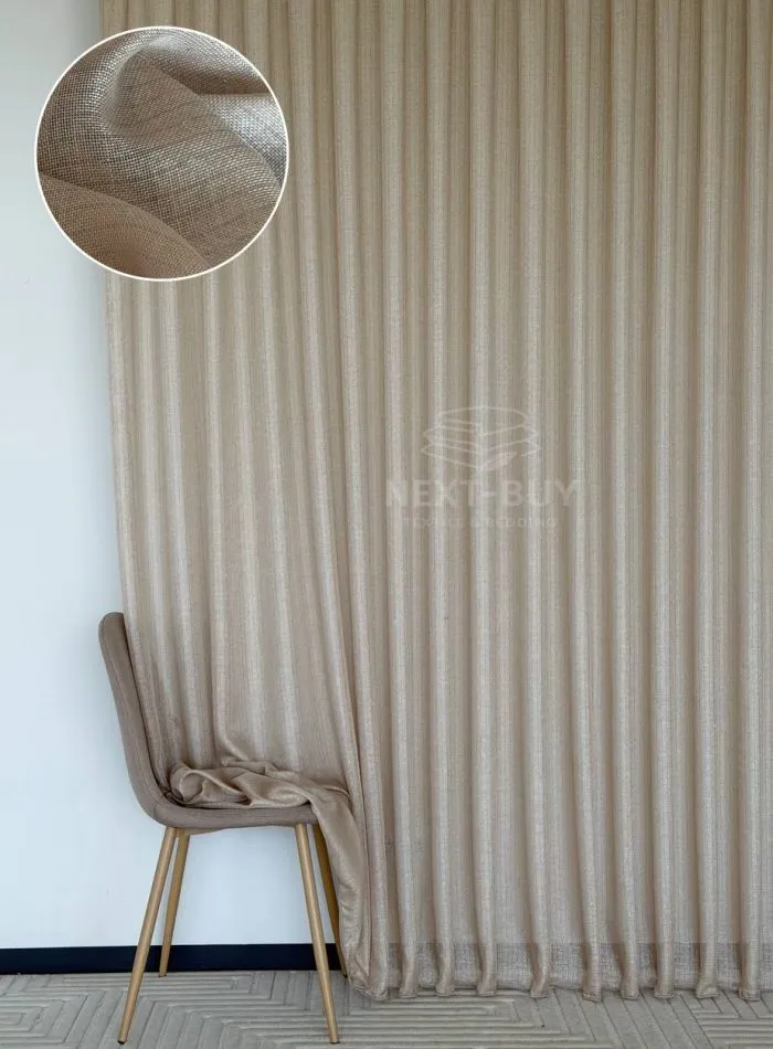 Тюль структурный Silver Linen Glow Beige бежевый лен с серебристой нитью, арт. 871 — изображение 10