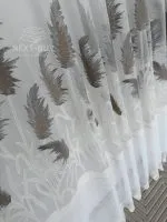 Турецький тюль льон / бамбук Silver Feather білий із сіро-коричневою вишивкою , арт. 855 - Зображення 10