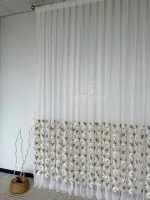 Турецький тюль з об’ємною 3D-вишивкою Brunella Ivory Bloom, білий з кремово-коричневими квітами, арт. 860 - Зображення 10