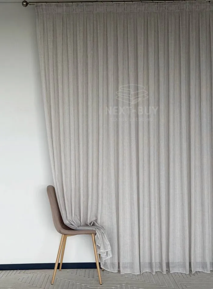 Турецький структурний тюль Urban Linen Stripe, кремовий / коричневий, арт. 873 - Зображення 5
