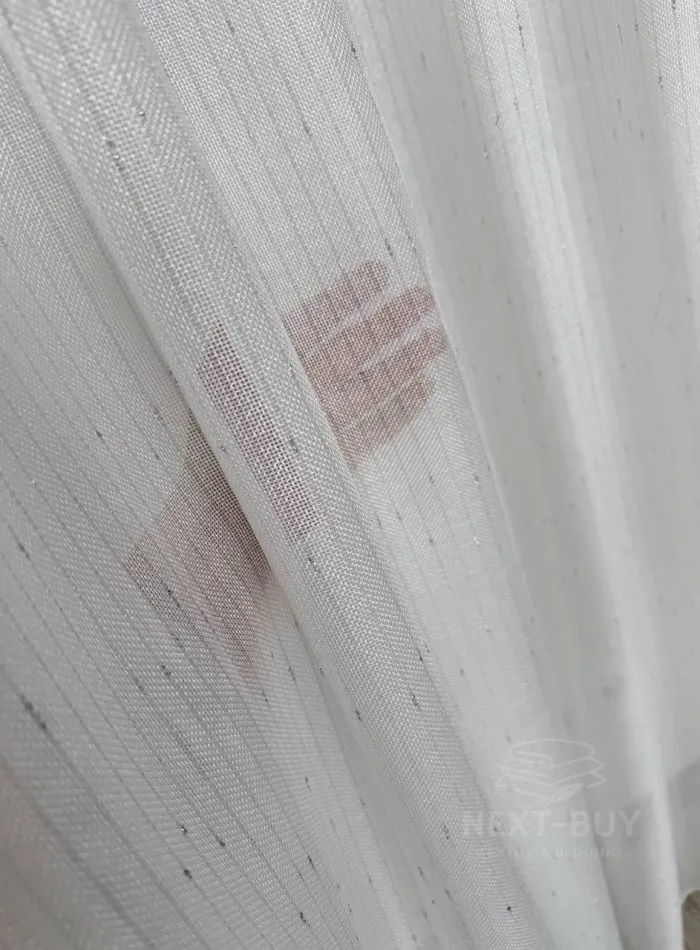 Турецький структурний тюль Urban Linen Stripe White, білий зі срібним блиском, арт. 876 - Зображення 14