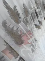 Турецький тюль льон / бамбук Silver Feather білий із сіро-коричневою вишивкою , арт. 855 - Зображення 6