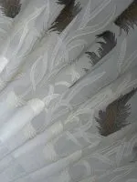 Турецький тюль льон / бамбук Silver Feather білий із сіро-коричневою вишивкою , арт. 855 - Зображення 7