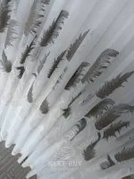 Турецький тюль льон / бамбук Silver Feather білий із сіро-коричневою вишивкою , арт. 855 - Зображення 8