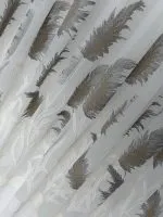 Турецький тюль льон / бамбук Silver Feather білий із сіро-коричневою вишивкою , арт. 855 - Зображення 9