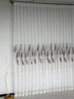 Турецький тюль льон / бамбук Silver Feather білий із сіро-коричневою вишивкою , арт. 855 - Зображення 4