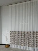 Тюль креп-бамбук с 3D вышивкой Sahara Bloom 3D, белый с бежевыми цветами., арт. 872 — изображение 11