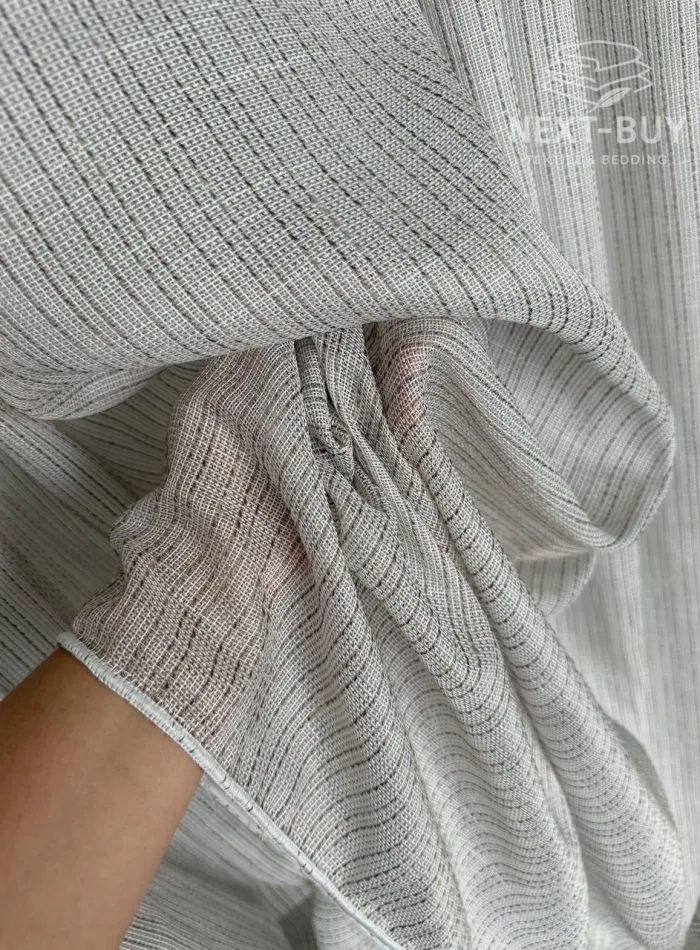 Турецький структурний тюль Urban Linen Stripe, кремовий / коричневий, арт. 873 - Зображення 6