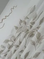 Тюль білий льон з вишивкою Mocha Leaf Whisper, біло-коричневий, Туреччина, арт. 868 - Зображення 12