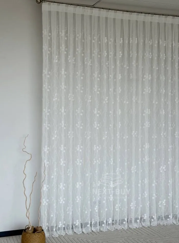 Тюль білий льон з 3D-вишивкою Velvet Crystal White Berries, , арт. 858 - Зображення 12