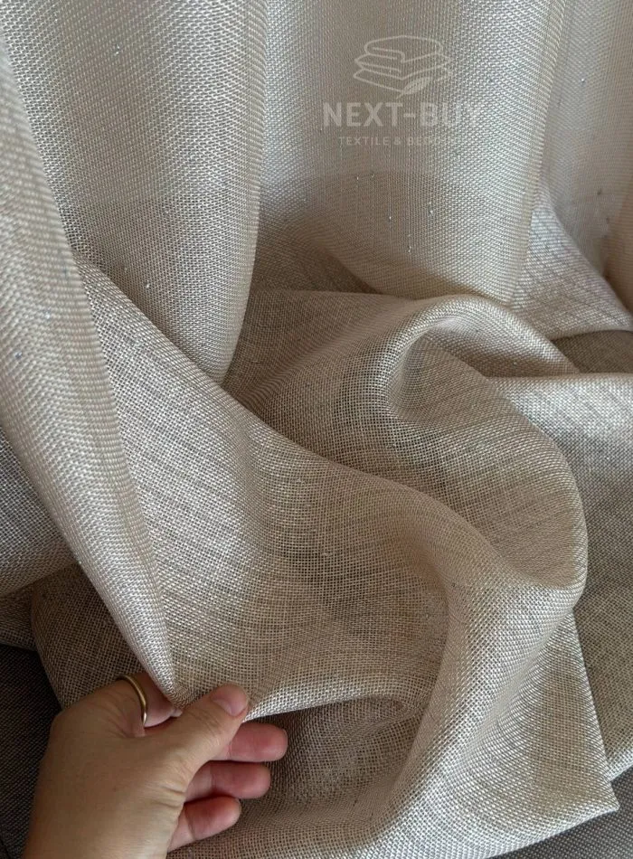 Тюль структурный Silver Linen Glow Beige бежевый лен с серебристой нитью, арт. 871 — изображение 12