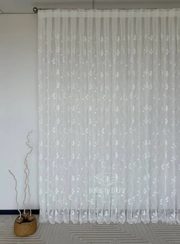 Тюль білий льон з 3D-вишивкою Velvet Crystal White Berries, , арт. 858 - Зображення 13