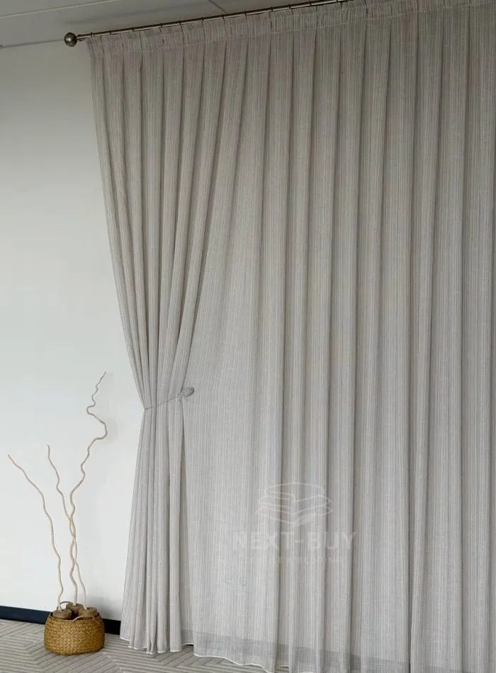 Турецький структурний тюль Urban Linen Stripe, кремовий / коричневий, арт. 873 - Зображення 4