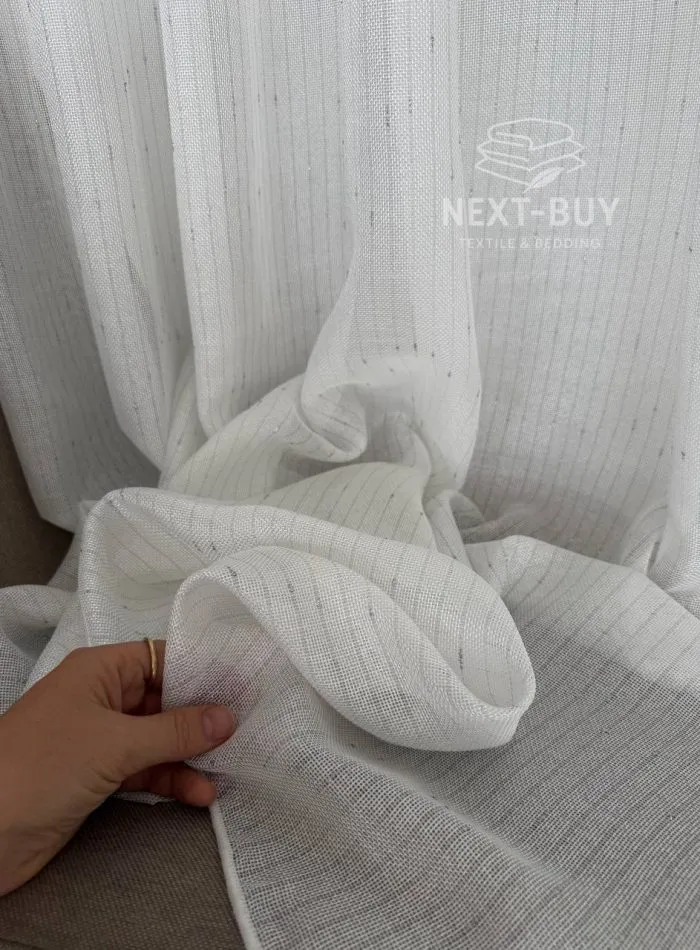 Турецький структурний тюль Urban Linen Stripe White, білий зі срібним блиском, арт. 876 - Зображення 7
