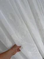 Турецький тюль-льон з вишивкою White Botanical Branch, білий, висота 3 м,  арт. 869 - Зображення 6