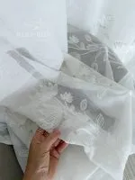 Тюль льон із квітковою вишивкою Snow-White Snowdrop, білий, висота 3 м, Туреччина, арт. 867 - Зображення 3