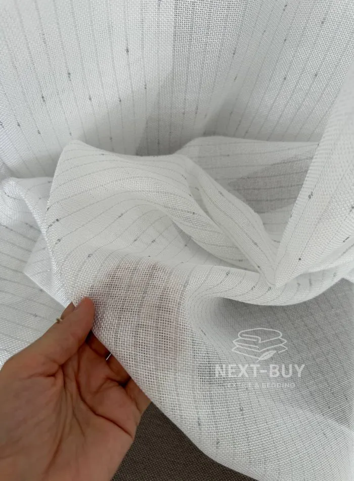 Турецький структурний тюль Urban Linen Stripe White, білий зі срібним блиском, арт. 876 - Зображення 5