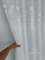 Тюль льон із квітковою вишивкою Snow-White Snowdrop, білий, висота 3 м, Туреччина, арт. 867 - Зображення 4