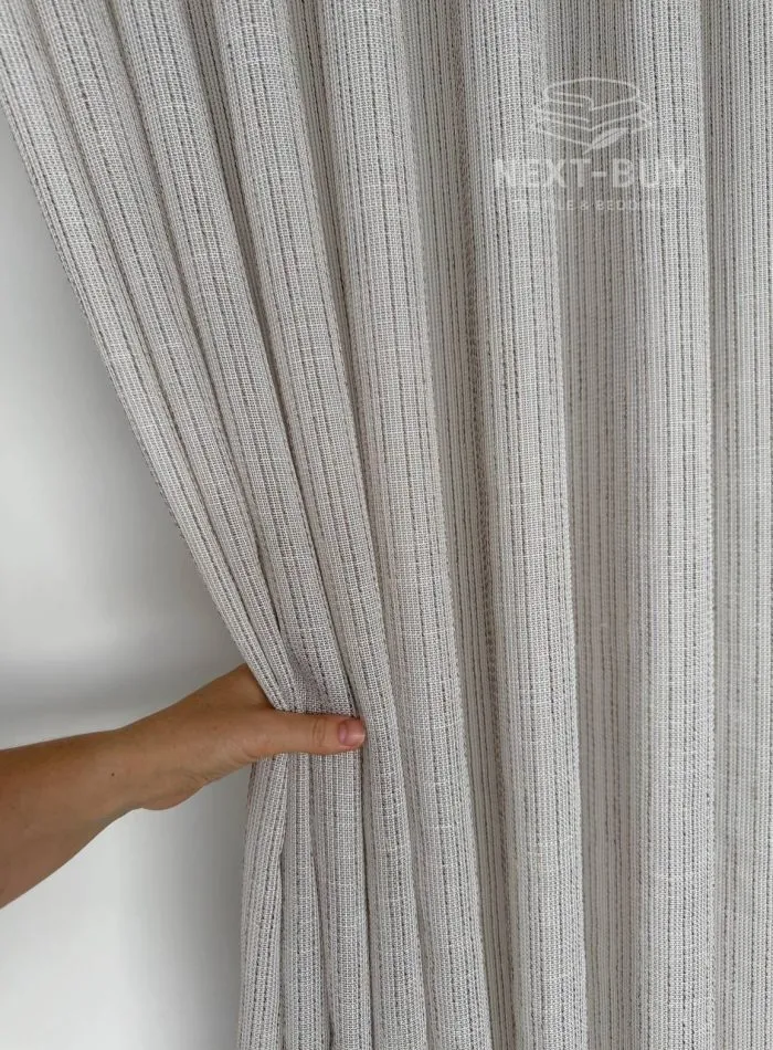 Турецький структурний тюль Urban Linen Stripe, кремовий / коричневий, арт. 873 - Зображення 2