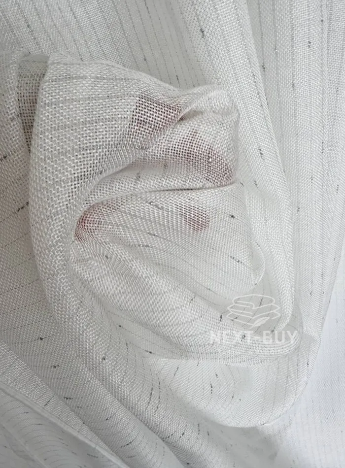 Турецький структурний тюль Urban Linen Stripe White, білий зі срібним блиском, арт. 876 - Зображення 2