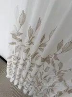 Тюль білий льон з вишивкою Mocha Leaf Whisper, біло-коричневий, Туреччина, арт. 868 - Зображення 16