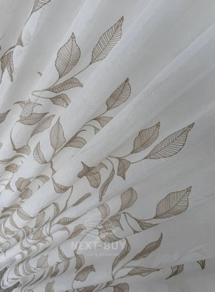 Тюль білий льон з вишивкою Mocha Leaf Whisper, біло-коричневий, Туреччина, арт. 868 - Зображення 17