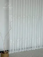 Тюль льон із квітковою вишивкою Snow-White Snowdrop, білий, висота 3 м, Туреччина, арт. 867 - Зображення 13