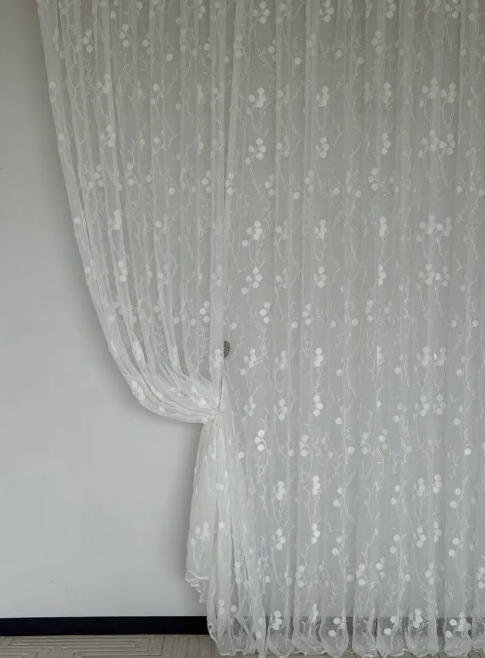 Тюль білий льон з 3D-вишивкою Velvet Crystal White Berries, , арт. 858 - Зображення 3