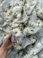 Турецький тюль з об’ємною 3D-вишивкою Brunella Ivory Bloom, білий з кремово-коричневими квітами, арт. 860 - Зображення 4
