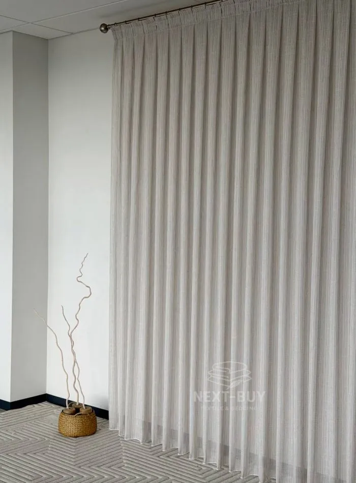 Турецький структурний тюль Urban Linen Stripe, кремовий / коричневий, арт. 873 - Зображення 13