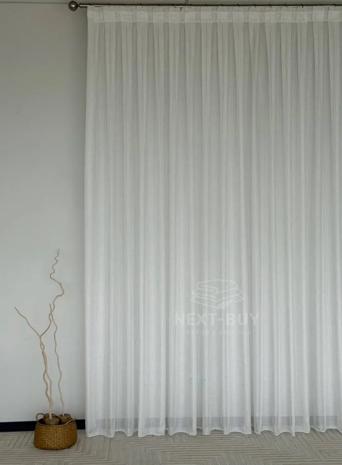 Турецький структурний тюль Urban Linen Stripe White, білий зі срібним блиском, арт. 876 - Зображення 4