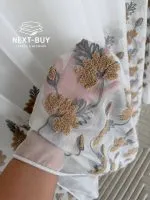 Тюль креп-бамбук с 3D вышивкой Sahara Bloom 3D, белый с бежевыми цветами., арт. 872 — изображение 3
