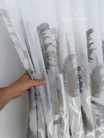 Турецький тюль креп-бамбук із вишивкою очерету Silver Feather Reed, білий, арт. 856 - Зображення 8
