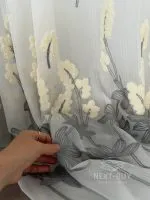 Турецкий тюль креп-бамбук с объемной 3D-вышивкой Ivory Graphite Meadow, арт. 862 — изображение 10