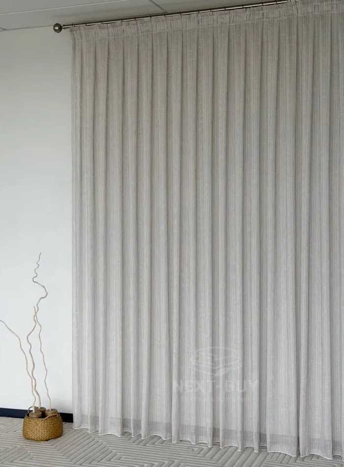 Турецький структурний тюль Urban Linen Stripe, кремовий / коричневий, арт. 873 - Зображення 15