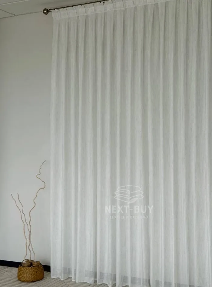 Турецький структурний тюль Urban Linen Stripe White, білий зі срібним блиском, арт. 876 - Зображення 6