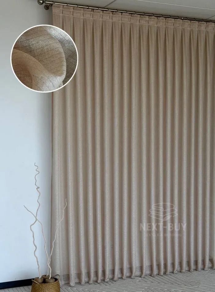 Тюль структурный Silver Linen Glow Beige бежевый лен с серебристой нитью, арт. 871 — изображение 8