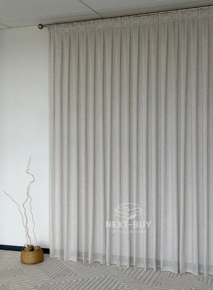 Турецький структурний тюль Urban Linen Stripe, кремовий / коричневий, арт. 873 - Зображення 12