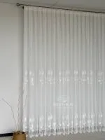 Тюль турецький білий льон із 3D-вишивкою White Leaf Bloom, висота 3 м, арт. 864 - Зображення 3