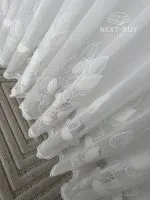 Тюль турецький білий льон із 3D-вишивкою White Leaf Bloom, висота 3 м, арт. 864 - Зображення 5