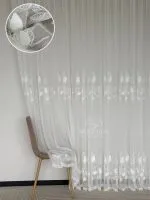 Тюль турецький білий льон із 3D-вишивкою White Leaf Bloom, висота 3 м, арт. 864