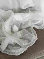 Тюль турецький білий льон із 3D-вишивкою White Leaf Bloom, висота 3 м, арт. 864 - Зображення 2