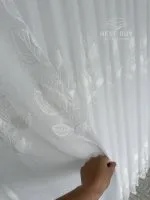 Тюль турецький білий льон із 3D-вишивкою White Leaf Bloom, висота 3 м, арт. 864 - Зображення 4