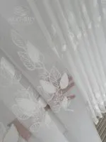 Тюль турецький білий льон із 3D-вишивкою White Leaf Bloom, висота 3 м, арт. 864 - Зображення 6
