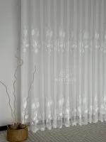 Тюль турецький білий льон із 3D-вишивкою White Leaf Bloom, висота 3 м, арт. 864 - Зображення 8
