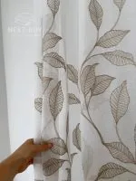Тюль білий льон з вишивкою Mocha Leaf Whisper, біло-коричневий, Туреччина, арт. 868 - Зображення 6