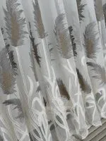 Турецький тюль креп-бамбук із вишивкою очерету Silver Feather Reed, білий, арт. 856 - Зображення 2