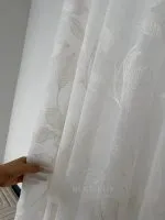 Турецький тюль-льон з вишивкою White Botanical Branch, білий, висота 3 м,  арт. 869 - Зображення 2