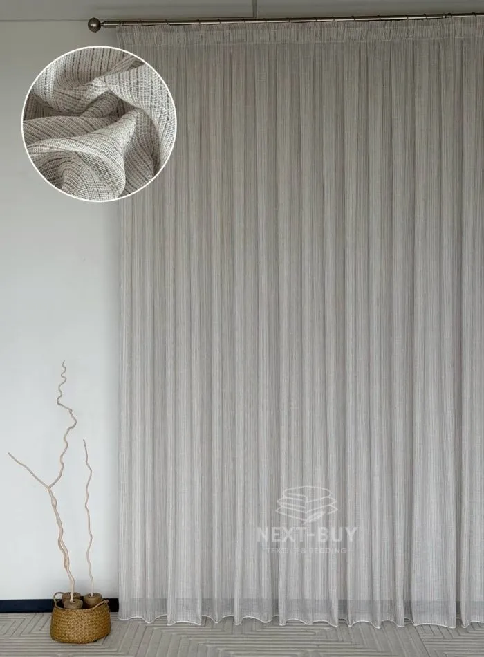 Турецький структурний тюль Urban Linen Stripe, кремовий / коричневий, арт. 873 - Зображення 11