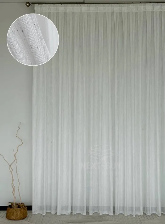Турецький структурний тюль Urban Linen Stripe White, білий зі срібним блиском, арт. 876 - Зображення 9